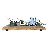 Masterplank Wooden Floating Shelves (60 cm Long), Rustic Wall Mounted Shelf Board with Seated L Black Brackets - Reclaimed Timber & Handmade Decorative Shelves for Bathroom, Living