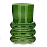 Hollyone 18cm Green Glass Vase for Flowers, Modern Glass Vase for Home Decor, Wedding, Party, Table, Centerpiece, Shelf, Living Room, Bedroom, Kitchen Decorations