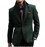 Tiavllya Mens Tweed Herringbone Blazer Business Coat Slim Fit Wool Blend Suit Jacket （50, Hunt Green）