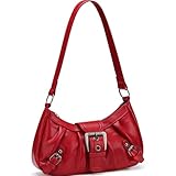 WantGor Women's Shoulder Bag Clutch Tote Bags Top Handle Purse Zipper Vintage Handbag Buckle Punk Hobo Purses Trendy Underarm Bag (Red)