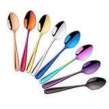 SBOMHS Teaspoons Set of 8 Coloured Coffee Spoons Stainless Steel Dessert Spoons 5.5 Inch/14 CM