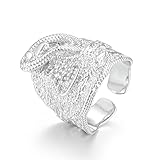 Premium Silver-Plated Saddle Adjustable Ring with Stones - Luxury Finish, Sparkling Stones & Unique Design, 23x23mm, 15g Weight, Size 10 - Adjustable - Bling King London