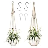 Augshy Macrame Plant Hanger, 2 Packs Plant Hangers, Hanging Planter for Indoor Plants Decorative Macrame Pot Hanger for Home Decor,White,35 inches