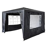 BIRCHTREE 3x3m Garden Steel Tube PE Gazebo With 4 Pieces Sidewalls Zippers 2 Windows Canopy Patio New Party Camping Wedding Tent Shade Waterproof Outdoor Marquee Awning Grey