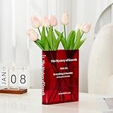 Puransen Book Vase for Flowers Aesthetic Room Decor, Artistic and Cultural Flavor Decorative Acrylic Vase, Unique Home/Bedroom/Office Accent, A Book About Flowers (Clear Red)