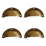 Tiazza 4Pcs Antique Brass Cup Shell Drawer Pulls Bedside Cupboard Wardrobe Vintage Handle