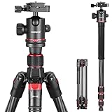 NEEWER 68"/172cm Carbon Fiber Camera Tripod Monopod with Center Column, 360° Panorama Ball Head, Arca Type QR Plate, Bag, Compact Lightweight Travel Tripod Max Load 26.5lb/12kg, N55C