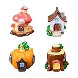 Koonafy 4 PCS Mini Miniature Fairy Houses, Little House Figurine, Fairy Garden Cottage Micro Landscape Ornaments Accessories for Bonsai, Succulent Planting, Flower Pot (4pcs)