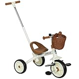 AIYAPLAY Kids Tricycle for 2-5 Years Old, 2-In-1 Toddler Trike with Adjustable Parent Handle, Pedals, Footrests, Storage Basket, 3 Wheel Bike for Boys and Girls, White