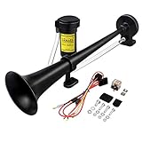 GAMPRO 12 V 150 dB truck horn, chrome zinc dual trumpet air horn with compressor for all 12 V vehicles, lorries, trains, boats, cars, vans (black), 0