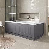 Affine® Tongue & Groove 1700 Side Front Panel & 700mm End MDF Bath Panel 15mm, Modern Wooden Panels for Bathroom Baths Soaking Tubs, Adjustable Plinth, Easy to Cut, Grey Gloss