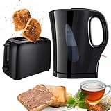 Trendi® Electric Kettle & 2 Slice Bread Toaster Kitchen Combo Set | 2200W 1.7L Cordless Jug Kettle Boil Dry Protection & Auto Shut Off | 650W 6 Level with Browning Control & Crumb Tray (Black)
