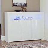 Vida Designs Nova 3 Door Modern LED Sideboard in White, RGB Lights (Fade/Strobe Options Included), High Gloss