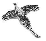 High Flying Pheasant Pin Badge (English Silver Pewter Brooch in a grey burlap pouch)