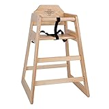 Bolero Wooden High Chair - Natural Finish Wood Design with Armrest & Foot Rest, Adjustable Waist Harness - Best for Dining in Cafes, Restaurants, Home