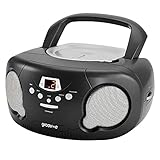 groov e Orginal Boombox - Portable CD Player with Radio, 3.5mm Aux Port, & Headphone Socket - LED Display, 2 x 1.2W Speakers - Battery or Mains Powered - Black