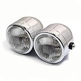 Alchemy Parts Retro Streetfighter Motorcycle Headlights | Motorbike Double Headlight Twin Dual 35W | Custom Dominator Warrior Bandit Trike (Chrome no Grill)
