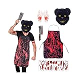 Gillterway Horror Bear Costume, Killer Costume, Scary Bear Mask, Apron Blood, Mens halloween Costumes Adult Scary, Adults and Teenagers, One Size Fits All, Halloween Fancy Dress Costumes
