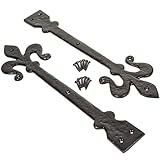 Pair of 400mm Antique Door Hinge Fronts in Vintage Black Fleur De LYS Design