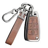 RXXR Car Key Fob Case Cover Compatible with Audi A1 A3 A4 A6 A8 Quattro Q3 Q7 S3 S6 RS3 RS6 R8 TT TTS 3 Buttons Flip Key Case Cover Zinc Alloy Key Shells