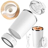 Jcocylse Auto-Stir Mug 400ml with Charger - Cordless Whisk-Free Mixing for Tea & Instant Coffee, BPA-Free Vortex Mixer (7000RPM), Office & Commute Friendly, Energy Efficient Design (Classic White)