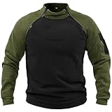 Men's Workout Military Tactical Mock Neck Pullover UK Winter Outdoor Sport Fleece Pullover Long Sleeve Sweatshirts Combat Fleece Jacket Jumper Tops Army Windproof Pullover Green L