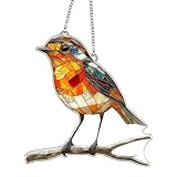 Crystal Bird Sun Catcher,Beautiful Bird Acrylic Living Room Courtyard Pendant, Glass Hanging Decorations for Windows,Holiday Scene Decoration Pendant Gift,2D Flat (Robin)