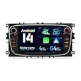 XTRONS Android 14 Car Stereo Octa-Core 4GB+64GB Car Radio for Ford FocusⅡ/C-Max/Mondeo/S-Max/GalaxyⅡ, 7" Radio Player with 4G ASM DSP 2K CarAutoPlay Auto GPS Navigation Bluetooth New UI, Optional DAB+
