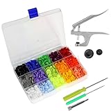 Trimming Shop 150 Sets Plastic Snaps Set with Snap Press Pliers, T5 No-Sew KAM Snap Starter Kit 15 Colours Poppers DIY Studs with Clear Storage Box for Woollen Clothing Kid Wear Fabrics Nappies Bibs
