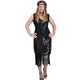 Yummy Bee - 1920s Flapper Dress Women - Gatsby Dress - Sequin Evening Dress - Plus Size Flapper Dress Costume 6-18 (16-18, Black)