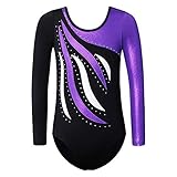 Gymnastics Leotards for Girls Long Sleeve Sparkle Leotard One-Piece Athletic Ballet Dance Leotards B183 Black Purple 6A