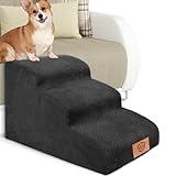 Pawchop Dog Steps for Bed, 3-Steps High Density Foam Dog Stairs for Small Injured Older Pets, Dogs Ramp with Removable Cover, Non-Slip Pet Stairs for Indoor Sofa Couch Bed - Black, 60 x 40 x 40cm