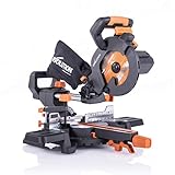 Evolution Power Tools R185SMS+ Compound Saw with Multi-Material Cutting, 45 Degree Bevel, 50 Degree Mitre, 210 mm Slide, 1200 W, 210 mm, 230 V, (3-Year Warranty)