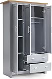 Blisswood 3 Door 2 Drawer Wardrobe For Bedroom MDF With Shelf Hanging Rail Cloth Storage Wooden Wardrobe With Drawer Large Cupboard Bedroom Furniture, Grey & Oak
