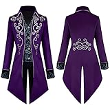 IMEKIS Men's Steampunk Vintage Tailcoat Jacket Velvet Embroidered Frock Coat Gothic Victorian Coat Uniform Medieval Tuxedo Halloween Costume Carnival Cosplay Fancy Dress, purple, XL