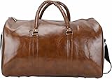 M.J COMFY-LIFE Vintage Leather Duffle Bag for Travel Gym & Weekend - Large Capacity Waterproof Holdall, Adjustable Shoulder Strap - Unisex Carry On Bag for Men Women (48×28×27cm) (Brown)