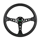 RASTP Universal Racing Steering Wheel,Drifting Deep Dish Steering Wheel 13.8”/350mm 6 Bolts Grip Vinyl Leather & Aluminum with Horn Button for Car -Black