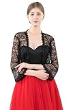 Central Chic© Womens Open Front Lace Shrug Bolero Cardigan For Weddings Brides Bridesmaids Evening Dresses (Black)