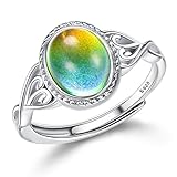 MILACOLATO 925 Sterling Silver Mood Rings for Women Open Adjustable Victorian Style Oval Solitaire Ring Temperature-Control Ring Color Change Stacking Rings CZ Stone Rings Gift Jewellery A