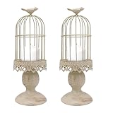 Vintage Bird Cage Candle Holder, 2 Pack Decorative Pillar Candle Holders for Home Living Room Wedding Decoration (Ivory)