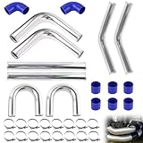 VVORHSBELL 2.5" Turbo Intercooler Pipe Universal Aluminum Turbo Intercooler Piping Set with Silicone Hoses & T-Clamps for Car Modifications (Diesel/Gas)