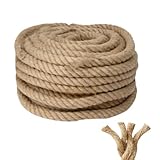 LDXDRU 20mm Natural Jute Rope, 15m / 49 Feet Twisted Thick Hemp Rope, 4 Strand Heavy Duty Decking Jute Twine Cord String for Decking Gardening Bundling Camping Decorating Boating