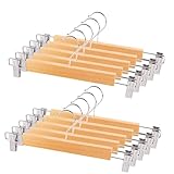 34cm Natural Wooden Pants Hangers,10pcs Heavy Duty Wood Trouser Hangers,Skirt Hanger Organizer with Adjustable Anti-Slip Chrome Clips, Space Saving Solid Clothes Hangers (10Pack)