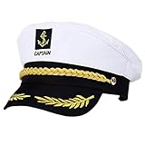 Mystiqut Captain & Sailor Hat - White, Adjustable, Navy Marine Costume Hat for Adult Party, Halloween, Cosplay