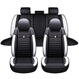 Leather Car Seat Cover, for Land Rover Discovery Sport, Waterproof Front and Rear Split Bench Seat Covers, Black-White