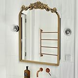 Awhtixbo Baroque Style Antique Gold Mirror Cabinet,Vintage Wall Mirror Cabinet with Resin Flowers, 40x60cm Iron Frame Bathroom Storage & Decor, Retro Hanging Cabinet 38x43x10cm