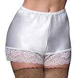Nylon Dreams Luxury Satin French Cami Knickers Deep Lace and a Cotton Gusset (White, L)