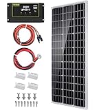Topsolar Solar Panel Kit 100 Watt 12 Volt Monocrystalline Off Grid System for Homes RV Boat + 30A 12V/24V LCD PWM Solar Charge Controller + 16ft Solar Cables with Connector + Z-Brackets for Mounting