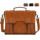 NEWHEY Laptop Bag 15.6 Inch Messenger Bag Mens Briefcase Waterproof Leather Satchel Computer Shoulder Bag Vintage Large Work Bag for Office Business School Brown