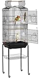 Yaheetech Large Bird Cage Open Play Top Parrot Cage Metal Budgie Cage with Rolling Stand for Medium Canary Cockatiel Cage